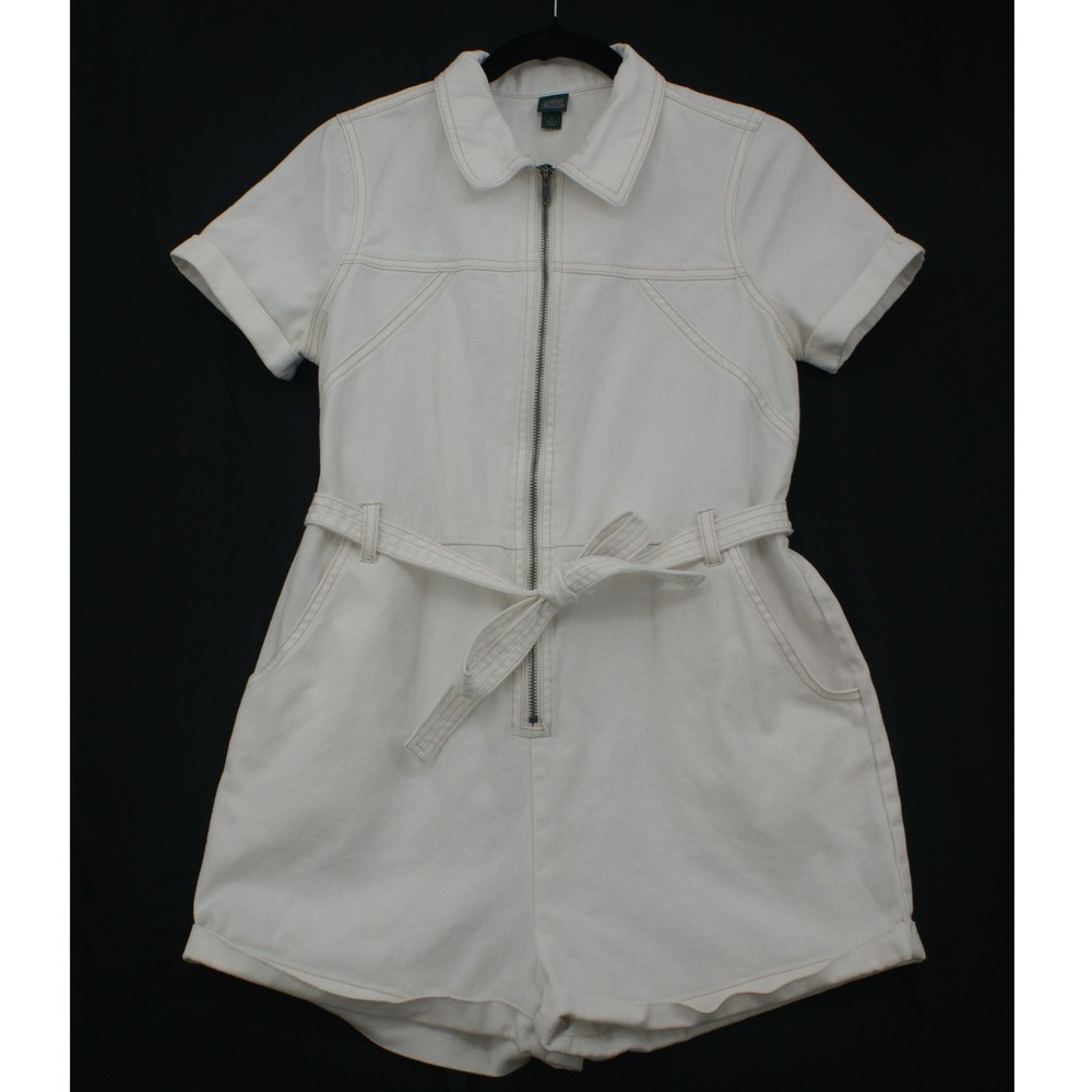 Wild Fable Womens White Denim Utility Romper Zip Front Belted Size S